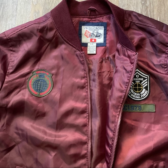 Swiss Cross Fill Zip Bomber Jacket Sz L - Picture 5 of 7